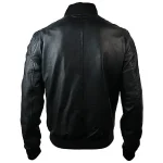 Men's Black Slim Fit Varsity Bomber Leather Jacket Back