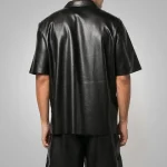 Men's Black Soft Cowhide Leather Half Sleeves Shirt Back