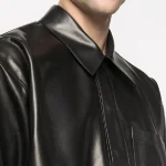 Men's Black Soft Sheepskin Leather Half Sleeves Shirt Close