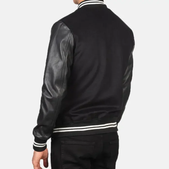 Men'S Black Striped Hybrid Varsity Jacket Back