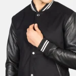 Men's Black Striped Hybrid Varsity Jacket Close UP