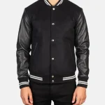 Men's Black Striped Hybrid Varsity Jacket View