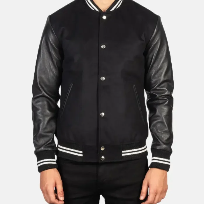 Men'S Black Striped Hybrid Varsity Jacket View