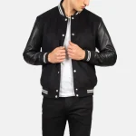 Men's Black Striped Hybrid Varsity Jacket
