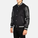 Men's Black Striped Hybrid Varsity Jacket Side