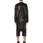 Men's Black Style Cowhide Leather Zipper Jumpsuit Back