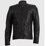 Men's Black Summer Zip Up Biker Leather Jacket Front