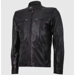 Men's Black Leather Summer Zip-Up Biker Jacket