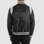 Men's Black/White Leather Texas Varsity Jacket Back
