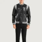 Men's Black/White Leather Texas Varsity Jacket Front