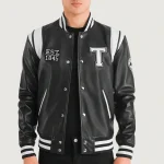 Men's Black/White Leather Texas Varsity Jacket