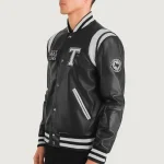 Men's Black/White Leather Texas Varsity Jacket Side