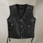 Men's Black Traditional Biker Leather Vest Front