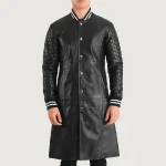 Men's Black Varsity Leather Coat Front