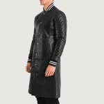Men's Black Varsity Leather Coat Side