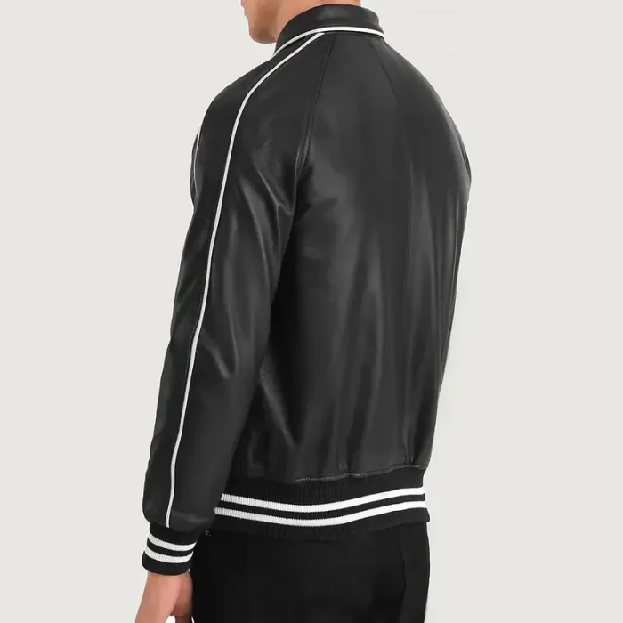 Men'S Black Varsity Leather Jacket Back