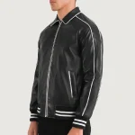 Men's Black Varsity Leather Jacket Side