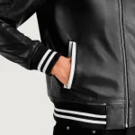 Men's Black Varsity Zipper Leather Jacket Side View