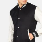 Men's Black & White Hybrid Varsity Jacket Close Up