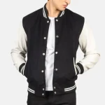 Men's Black/White Hybrid Varsity Leather Jacket