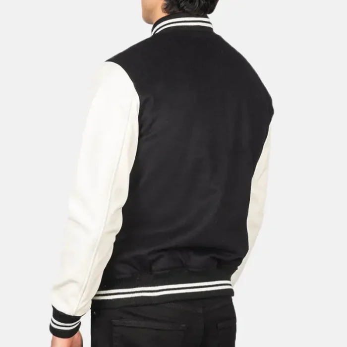 Men'S Black &Amp; White Hybrid Varsity Jacket Back