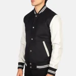 Men's Black & White Hybrid Varsity Jacket Side