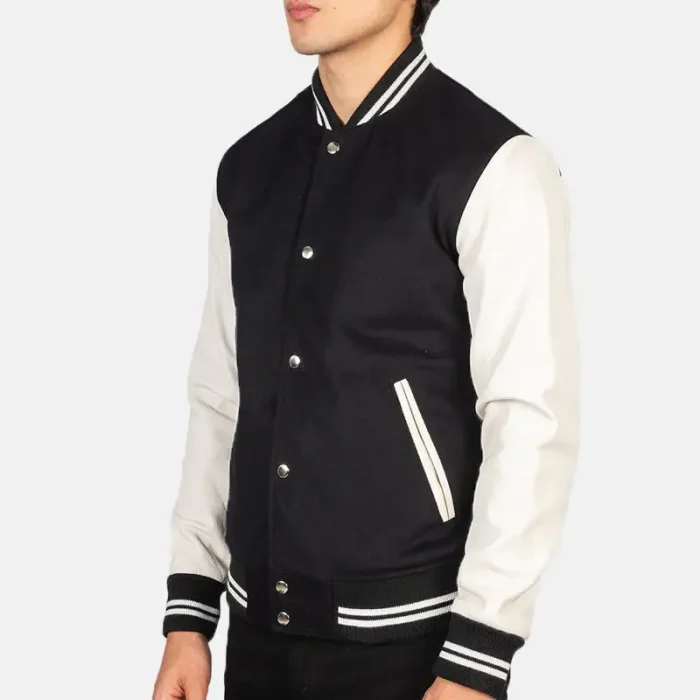 Men'S Black &Amp; White Hybrid Varsity Jacket Side