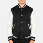 Men's Black & White Hybrid Varsity Jacket Snap Button