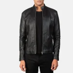 Men's Black Sheepskin Leather Zipper Biker Jacket