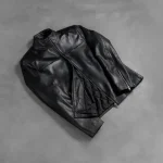 Men's Black Sheepskin Leather Zip-Up Biker Jacket View