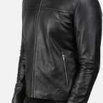 Men's Black Sheepskin Leather Zip-Up Biker Jacket Close Up