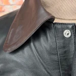 Men's Black/Brown 70's Vintage Look Leather Jacket Collar