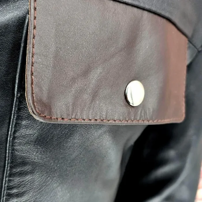 Men'S Black/Brown 70'S Vintage Look Leather Jacket Pocket