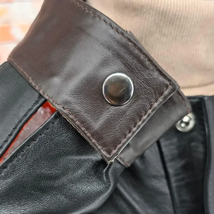 Men'S Black/Brown 70'S Vintage Look Leather Jacket Shoulder