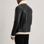 Men's Black_Cream Leather Bomber Jacket Back