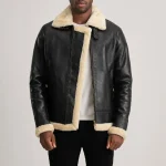 Men's Black/Cream Sheepskin Leather Bomber Jacket