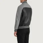 Men's Black/Grey Sheepskin Leather Varsity Jacket Back