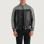 Men's Black/Grey Sheepskin Leather Varsity Jacket