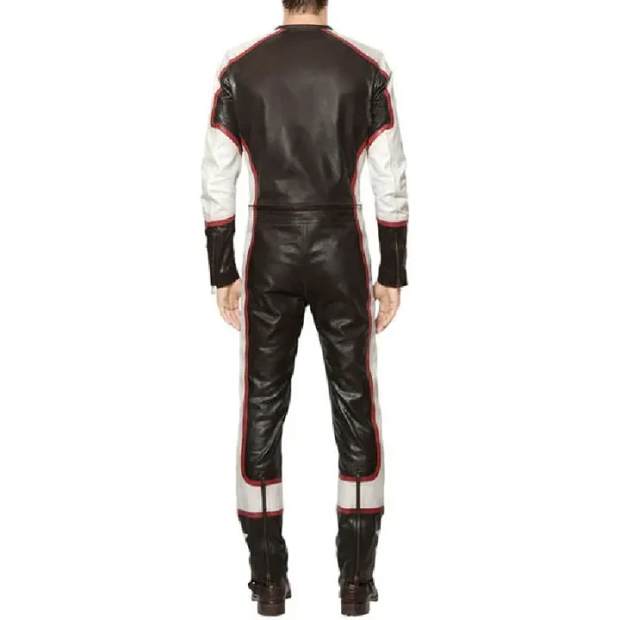 Men'S Black/Red Cowhide Leather Racing Jumpsuit Back