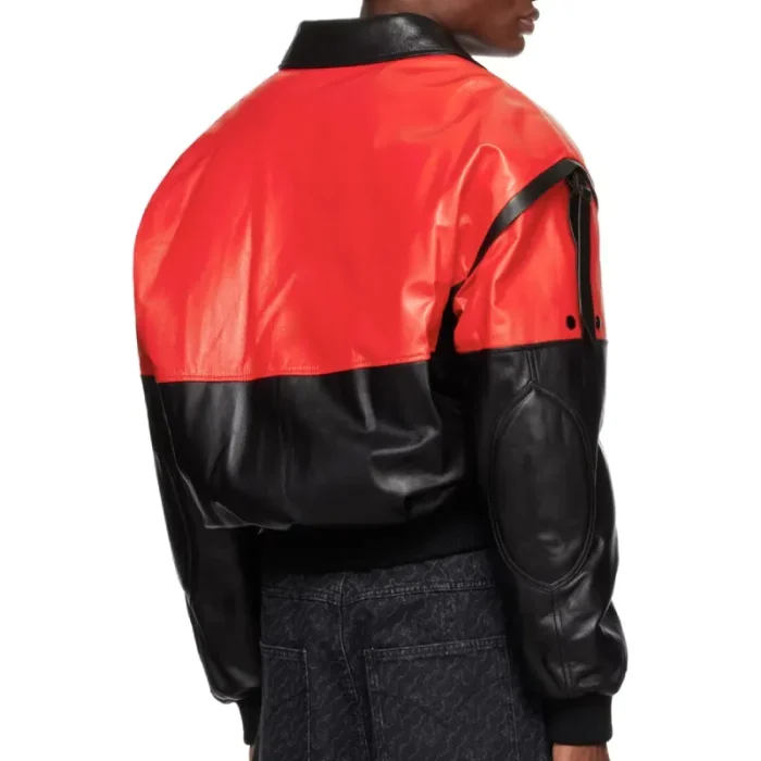 Men'S Black/Red Lambskin Leather 80'S Bomber Jacket Back
