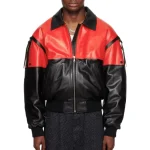 Men's Black/Red Lambskin Leather 80's Bomber Jacket