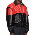 Men's Black/Red Lambskin Leather 80's Bomber Jacket Side