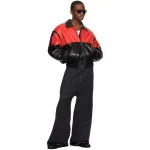 Men's Black/Red Lambskin Leather 80's Bomber Jacket Look
