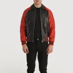 Men's Black/Red Leather Zipper Varsity Jacket