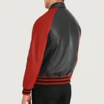 Men's Black/Red Zipper Varsity Leather Jacket Back