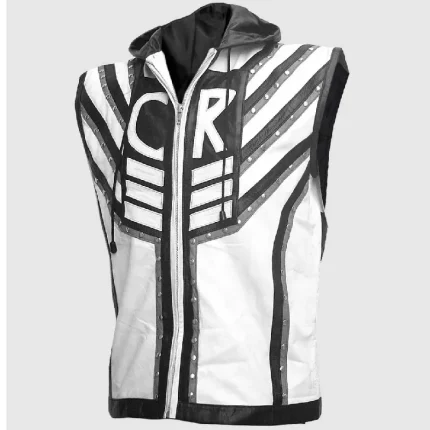 Men's Black/White Cowhide Leather Vest