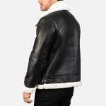 Men's Black_White Leather Bomber Jacket Back