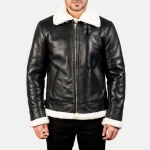 Men's Black_White Leather Bomber Jacket Front