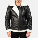 Men's Black Leather Bomber Jacket With Shearling Collar