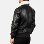 Men's Black_White Leather Bomber Zip-Up Jacket Back